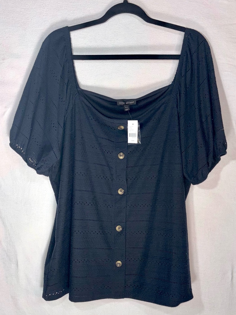 NWT Lane Bryant Navy Eyelet Button-Front Square Neck Blouse 22/24